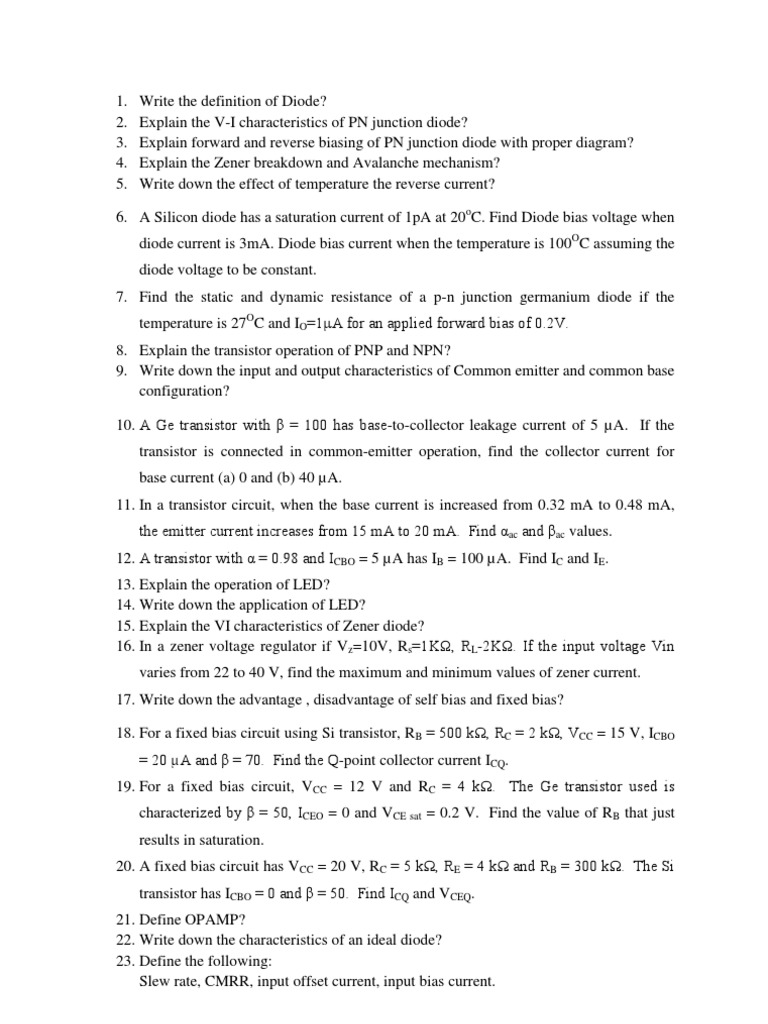 Question Bank, BE | PDF | Bipolar Junction Transistor | Transistor