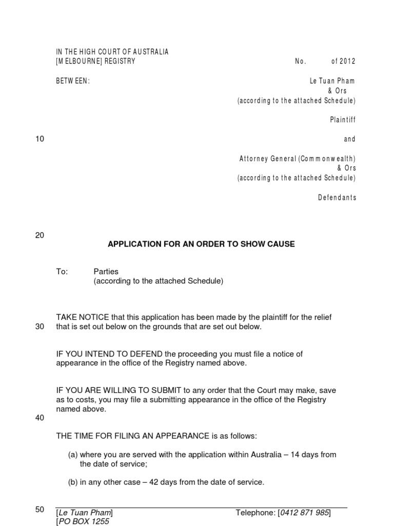 High Court Application by Le Tuan Pham | PDF | Writ | Supreme Courts