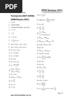 SPM Physics Formula List NOT Given