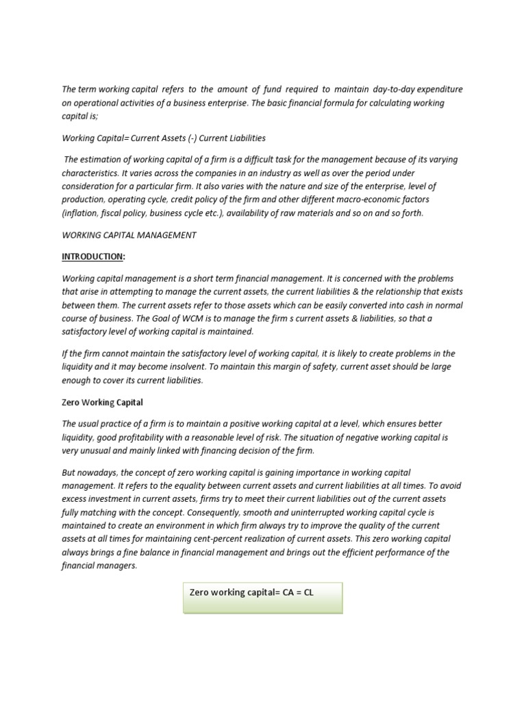 Working Capital Management Introduction Working Capital Inventory