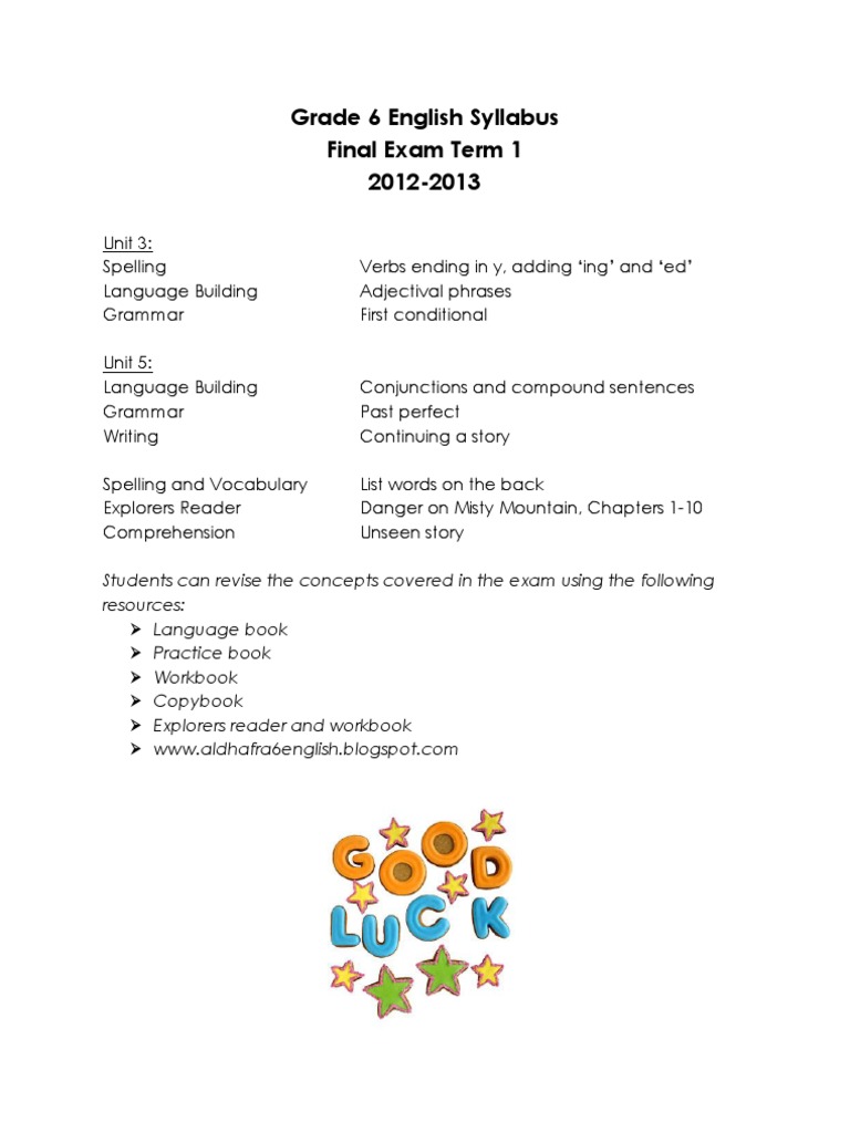 Grade 6 English Syllabus PDF Linguistics Grammar