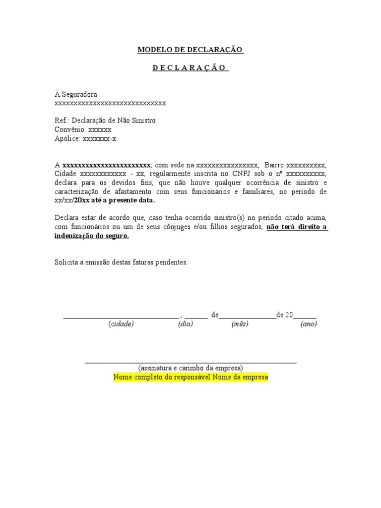 MODELO DECLARAÇÃO NÃO SINISTRO 2