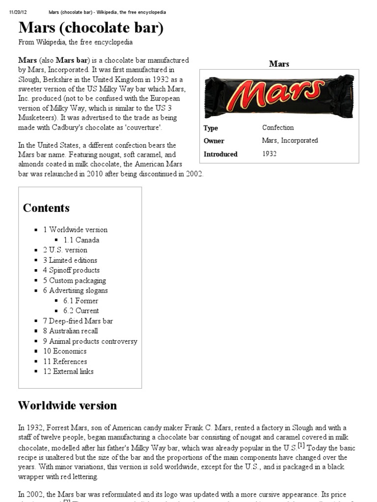 Mars Chocolate Bar Wikipedia The Free Encyclopedia Confectionery Sugar Confectionery