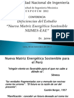 Deficiencias del Estudio Matriz Energética Sostenible NUMES-EAE UNI- FIEM-J.E. Luyo- 06 setiembre 2012
