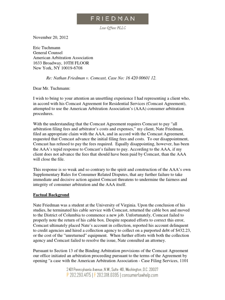 Comcast Arbitration Fee Dispute | PDF | Collection Agency | Arbitration
