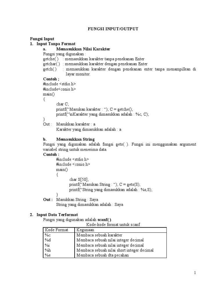 Fungsi Input/Output dalam Bahasa C | PDF