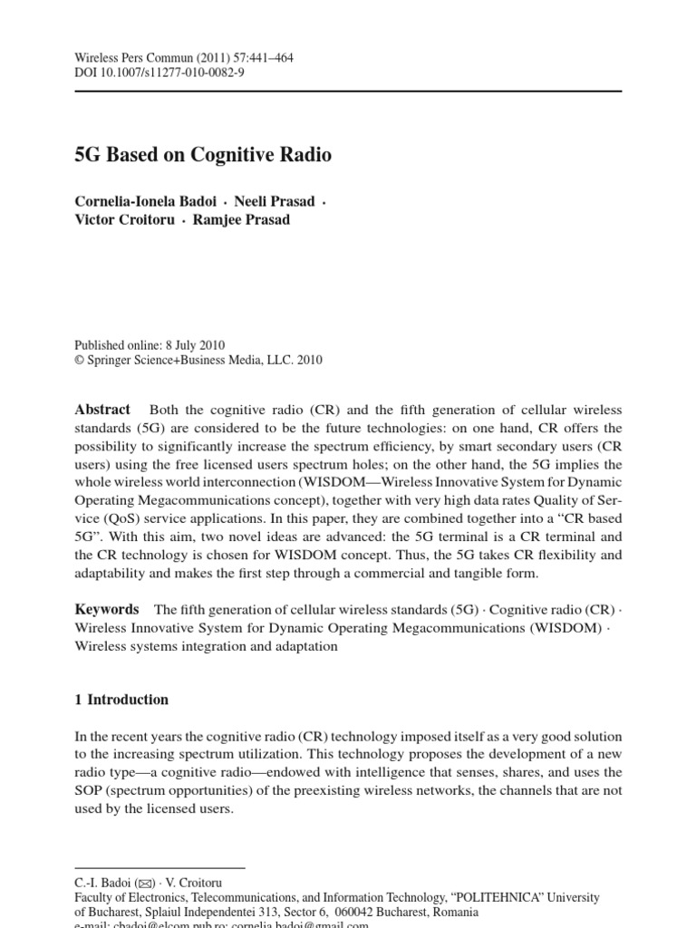 2011 - 5G Based On Cognitive Radio | PDF | Computer Network | 4 G