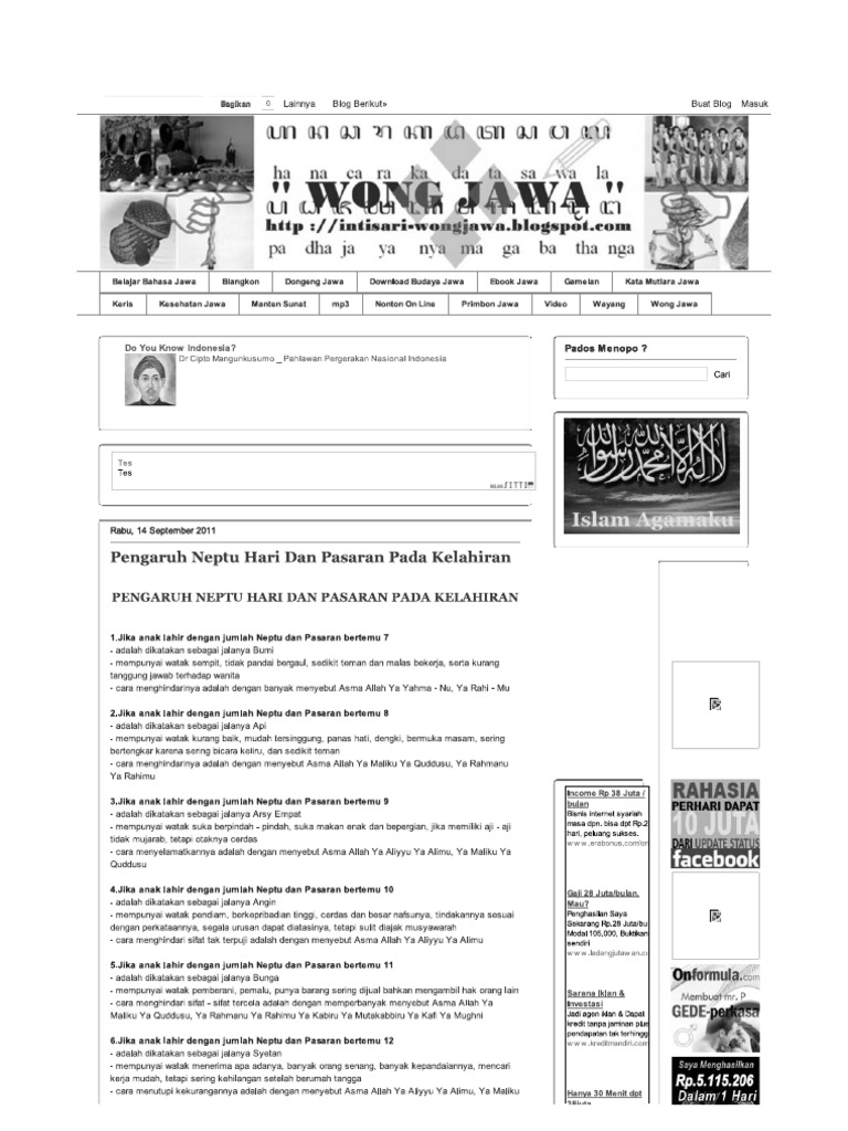 Pengaruh Neptu Hari Dan Pasaran Pada Kelahiran