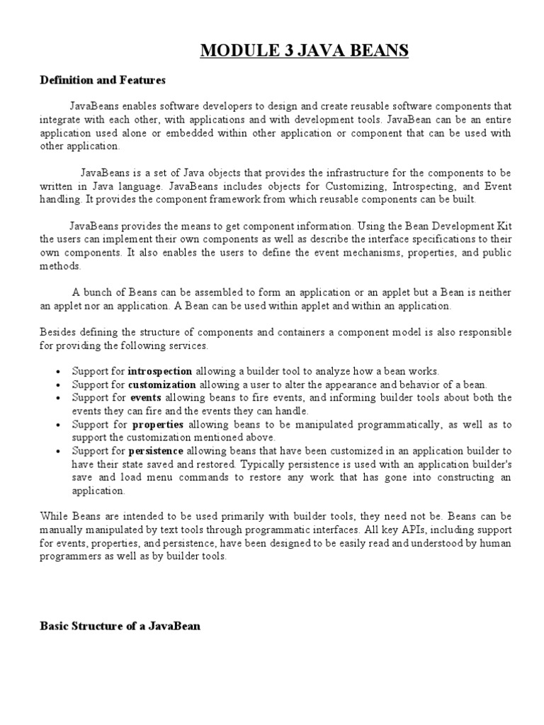 Module 3 Java Beans: Definition and Features | PDF | Application ...