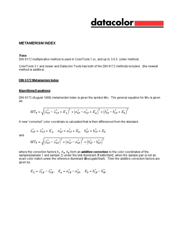 Metamerism Index | PDF | Mathematical Sciences | Probability And Statistics