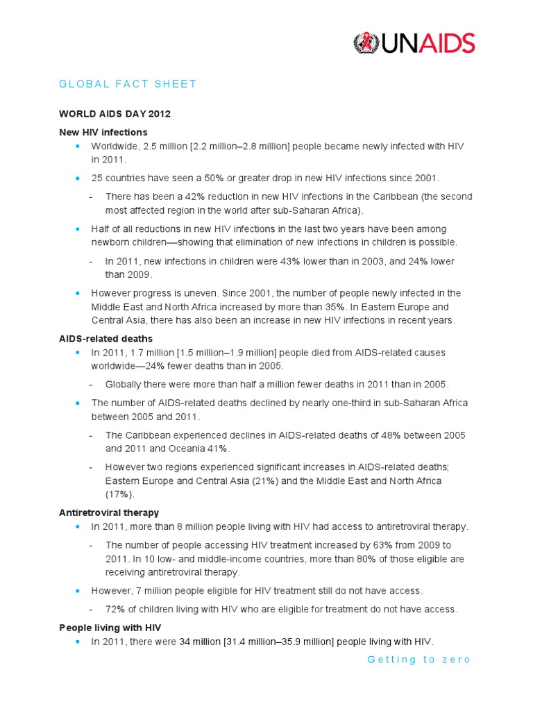 Global Fact Sheet: World Aids Day 2012 New HIV Infections | PDF | Joint ...