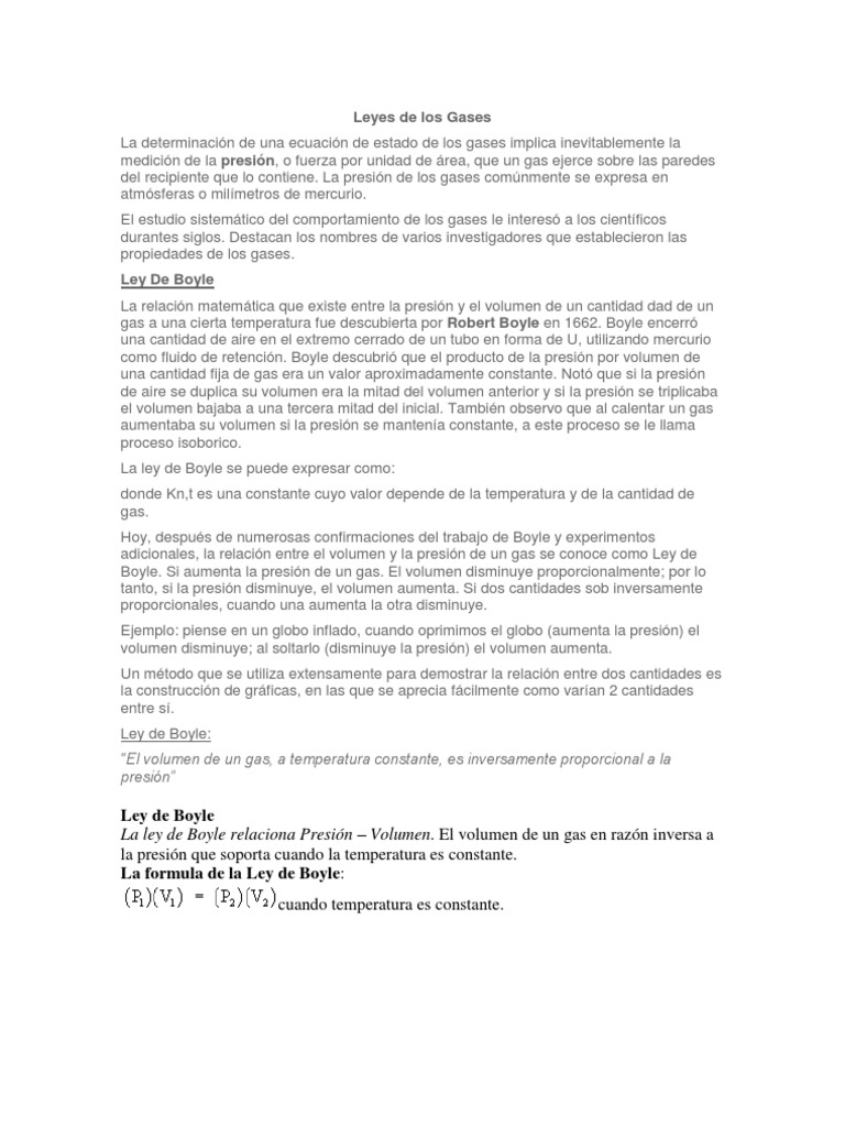 Leyes de los Gases: Boyle, Charles y Lussac | PDF | Gases | Presión
