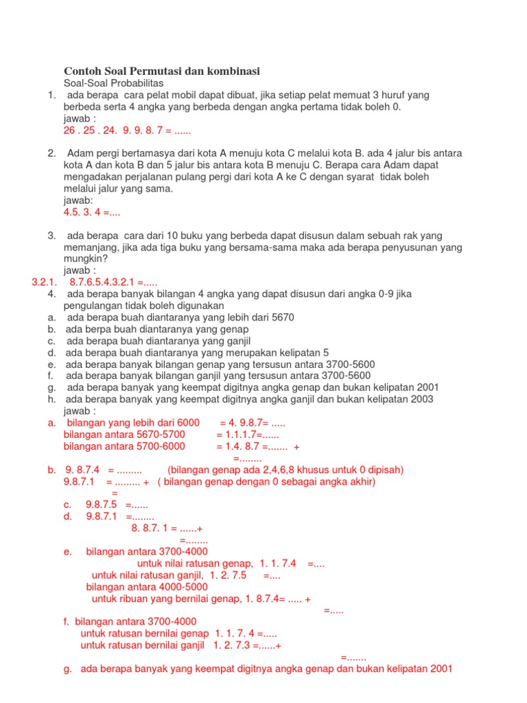 Contoh Soal Permutasi Dan Kombinasi