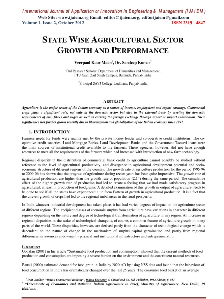 State-wise Agricultural Growth in India | PDF | Economic Growth ...