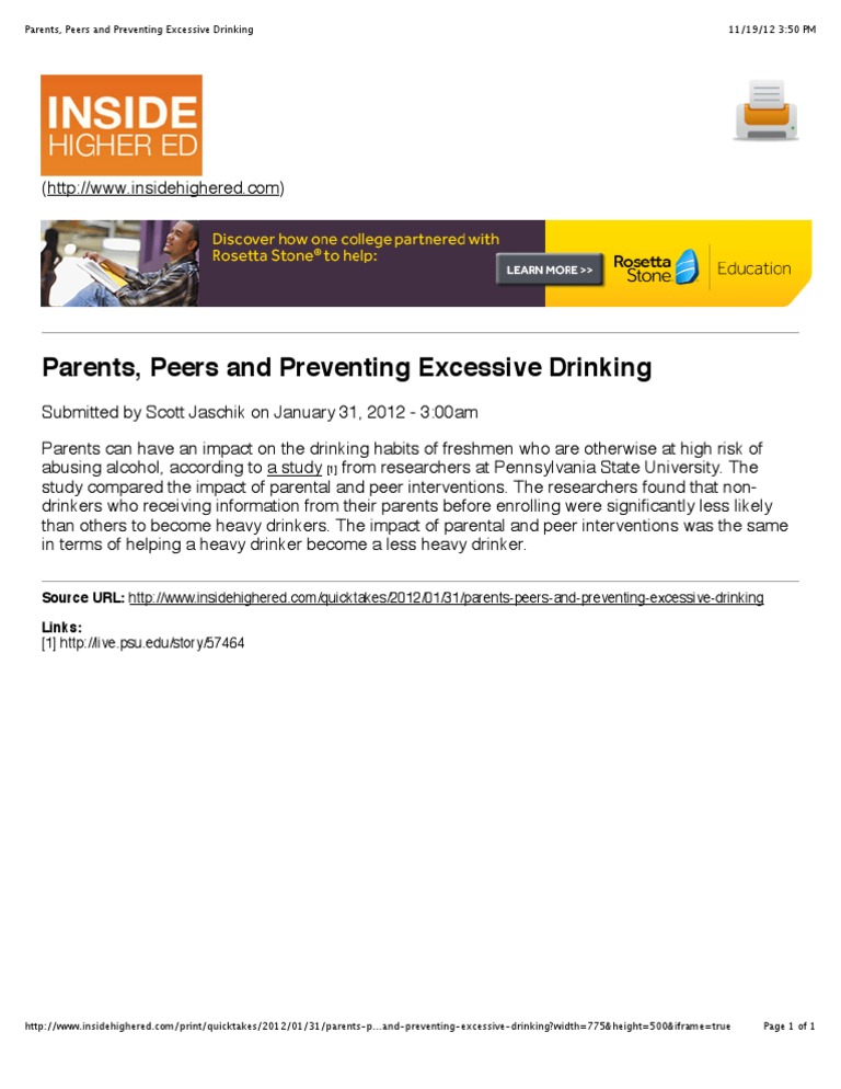 Parents' Role in Reducing College Drinking | PDF