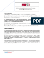 Sondeo de precios de medicamentos en el área metropolitana para octubre de 2012