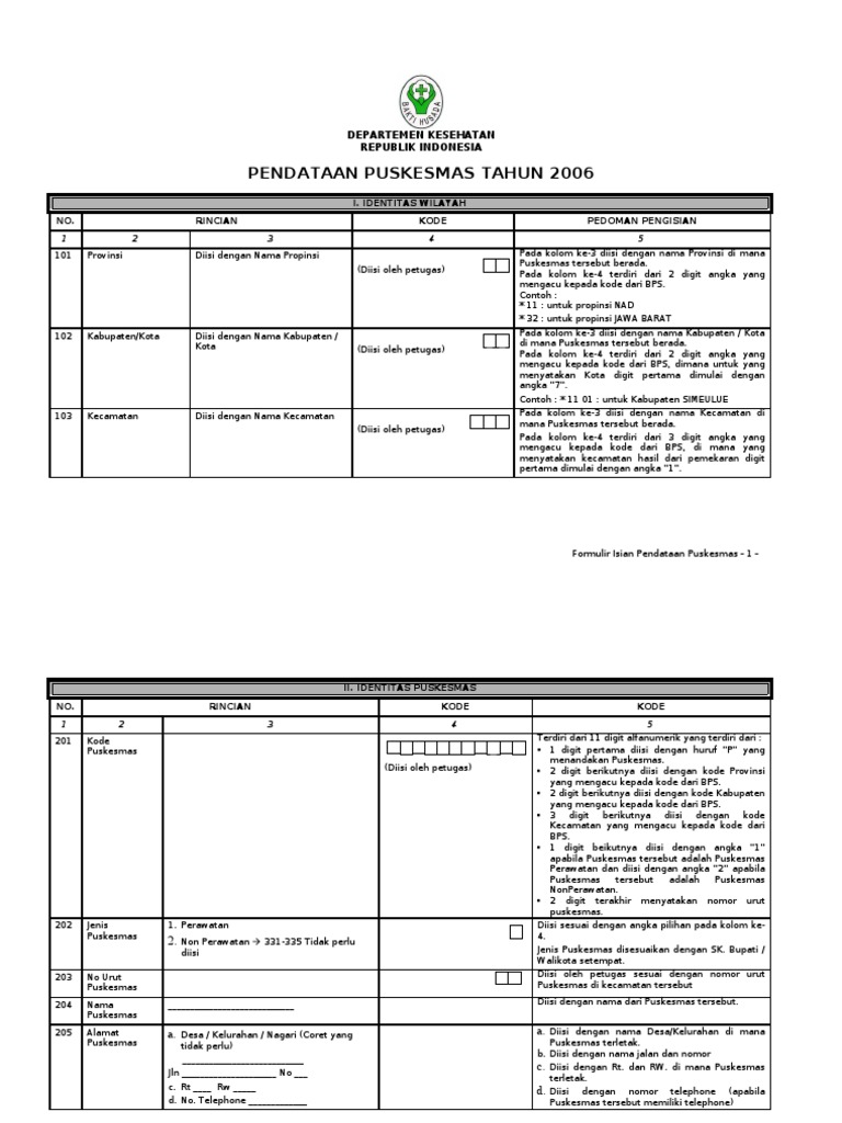 Form Pendataan Puskesmas | PDF