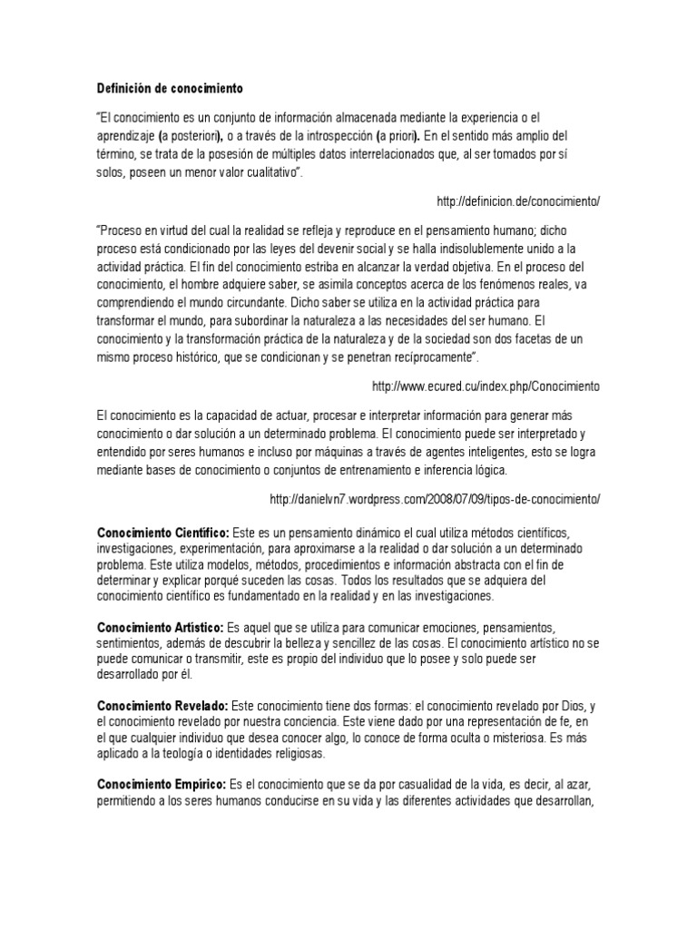 Definición de conocimiento Ciencia Método científico