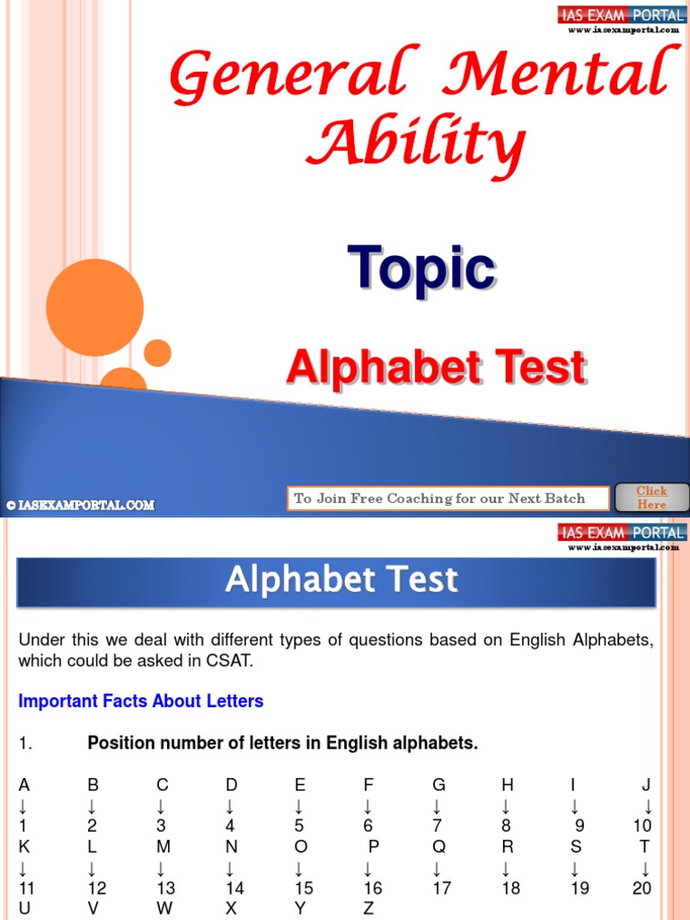 General Mental Ability Alphabet Test | PDF | Alphabet | English Language