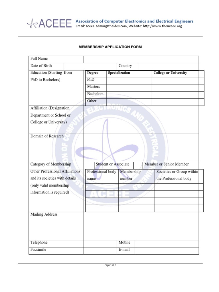 ACEEE Membership Application Form | PDF