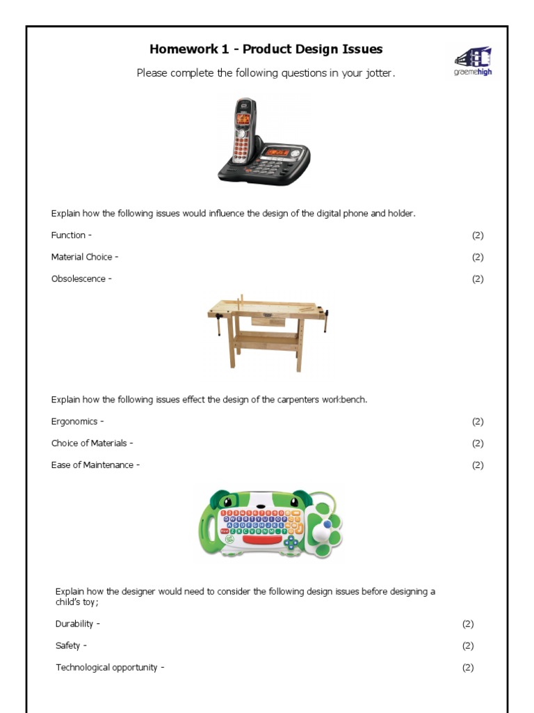 Homework 1 - Product Design Issues: Please Complete The Following ...
