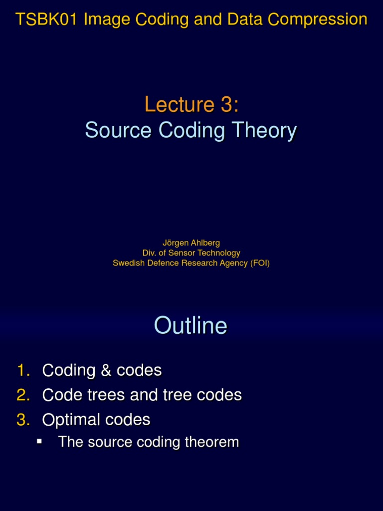 Source Coding Theory: TSBK01 Image Coding and Data Compression | PDF ...