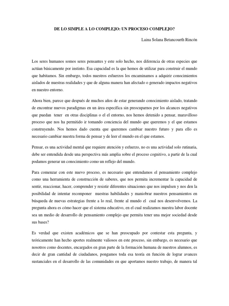 De Lo Simple A Lo Complejo Un Proceso Complejo | PDF | Homo Sapiens ...