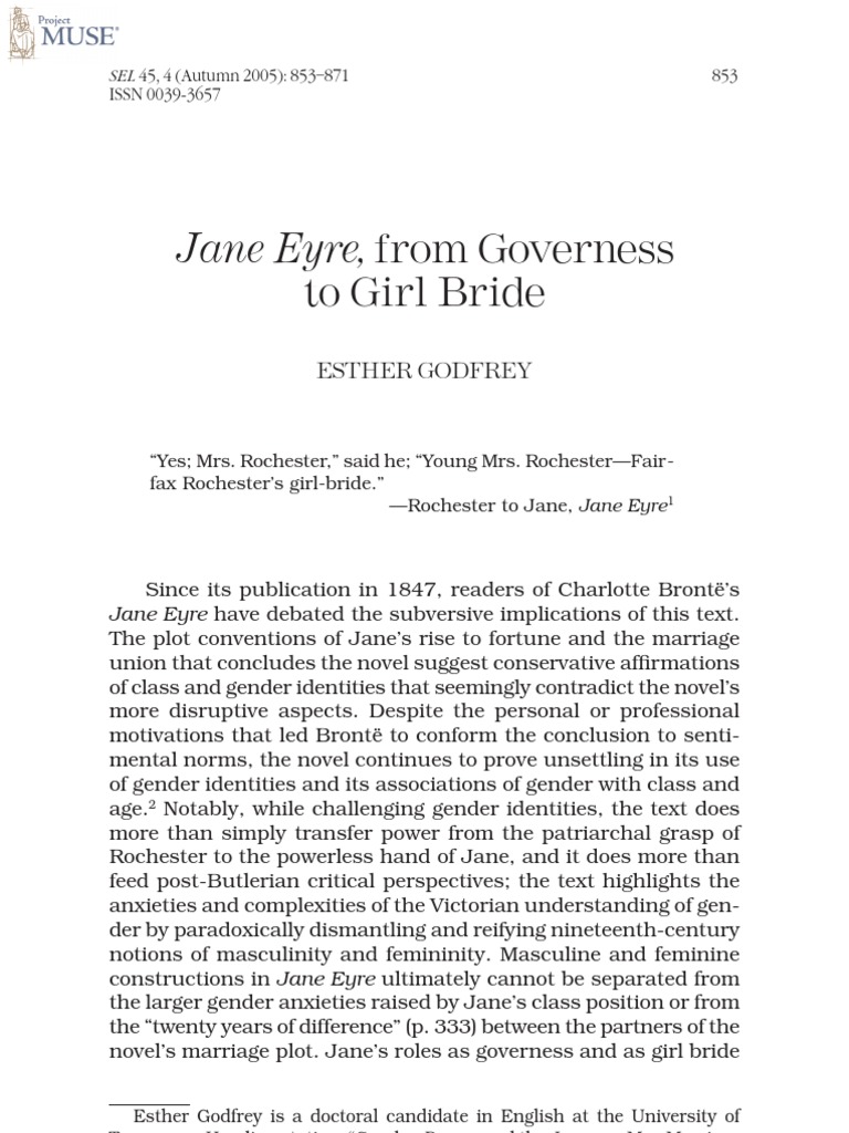 Jane Eyre From Governess To Girl Bride PDF Gender Role Jane Eyre