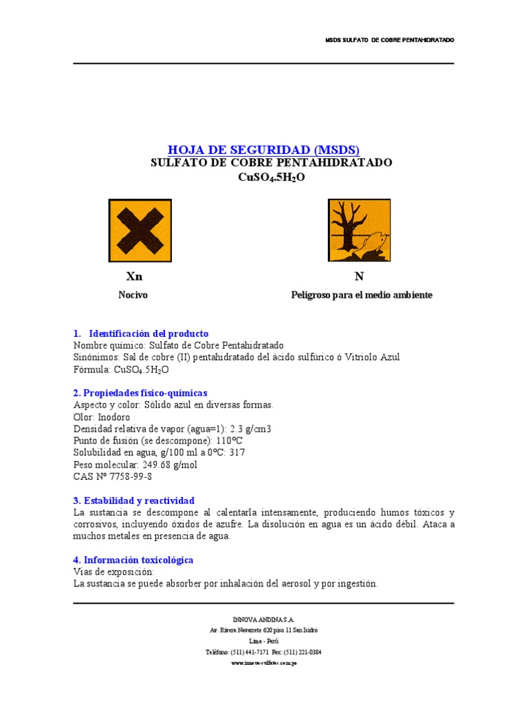 MSDS Sulfato de Cobre