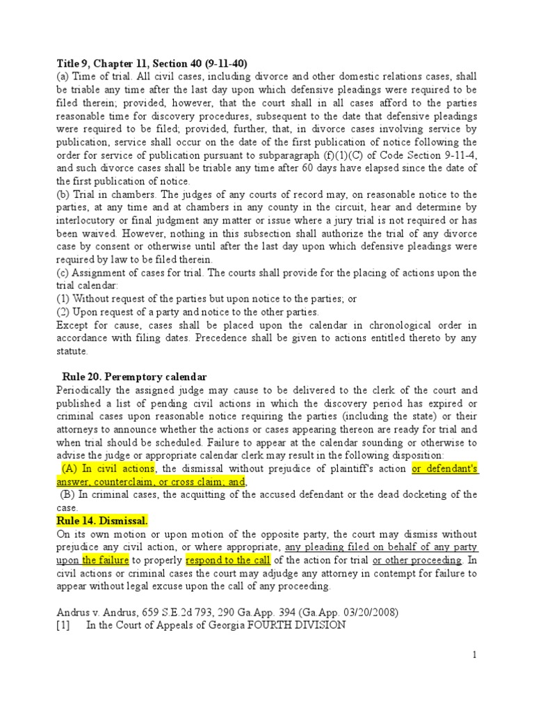 Peremptory Calendar PDF Jury Trial Lawsuit