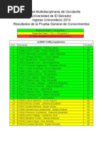 Download Facultad Multidisciplinaria de Occidente Universidad de El Salvador Ingreso Universitario 2013 Resultados de la Prueba General de Conocimientos by Mauricio Magaa SN114186835 doc pdf