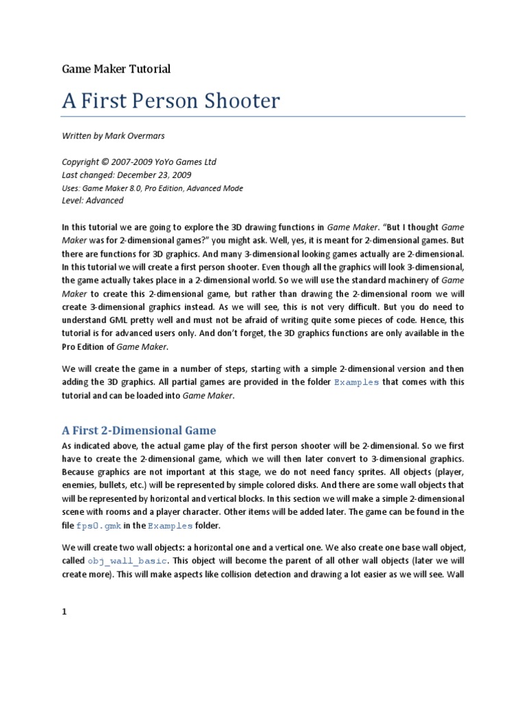GM Tutorial - First Person Shooter | PDF | Texture Mapping | Drawing