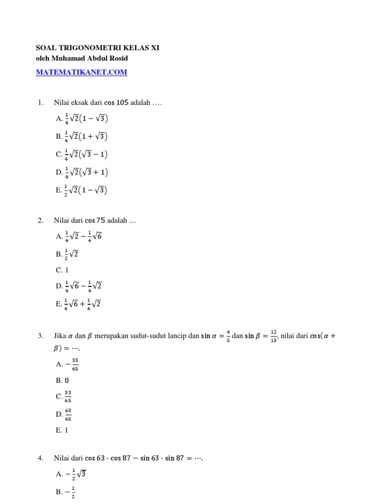 Soal Trigonometri Kelas Xi Ipa