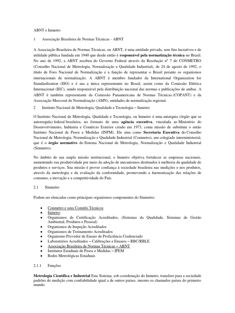 ABNT e Inmetro | PDF | Metrologia | Science