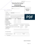 Federal Public Service Commission: Aga Khan Road, F-5/1, Islamabad Application Form