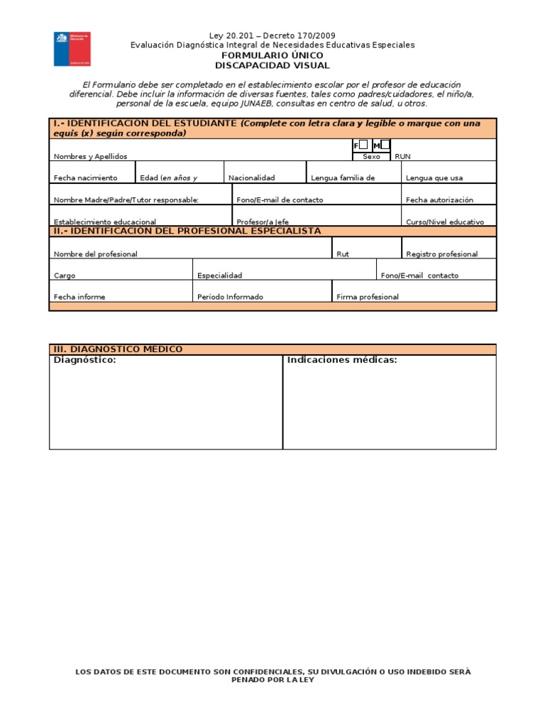 Formulario Unico Discapacidad Visual | Aprendizaje | Invalidez