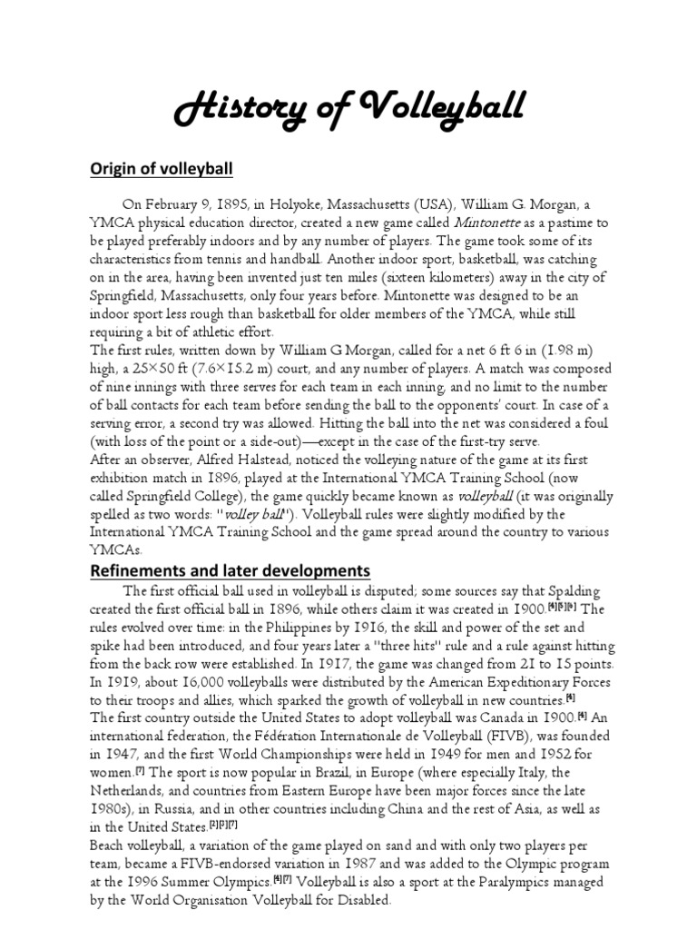 History of Volleyball PDF Volleyball Games Of Physical Skill