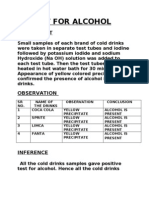 Test For Alcohol: Experiment