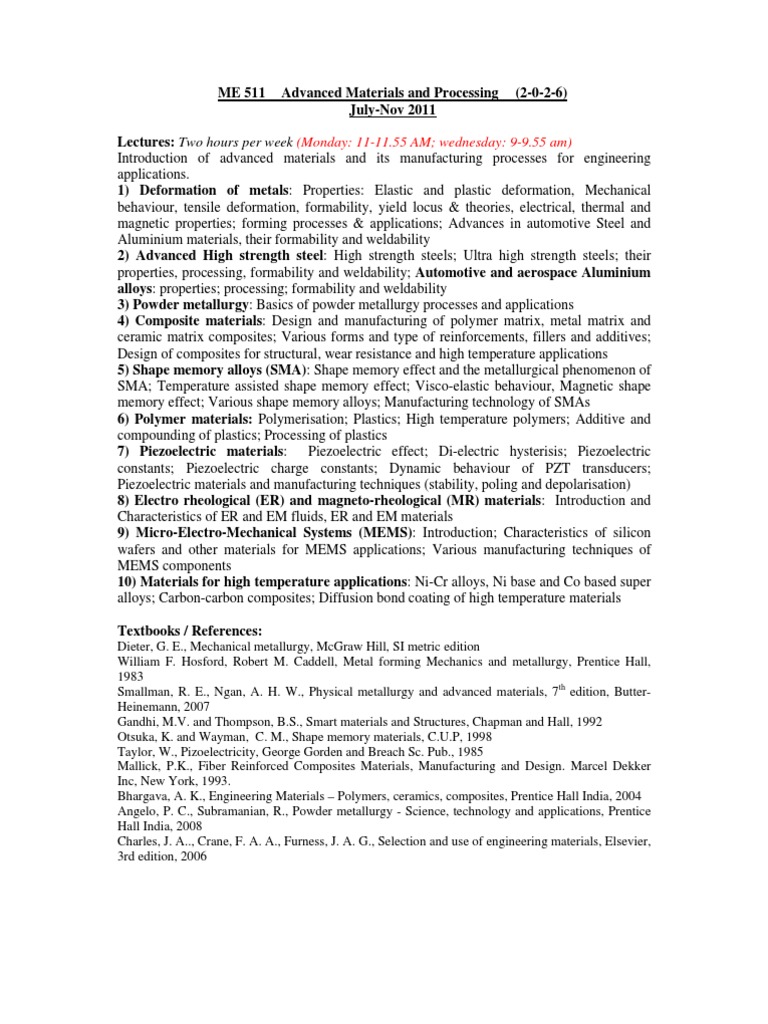Advanced Materials Processing ME 511 | PDF | Shape Memory Alloy ...