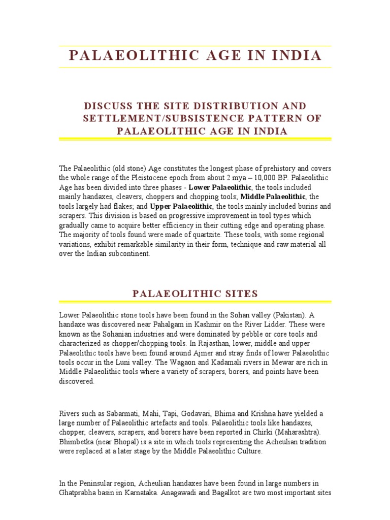 Palaeolithic Age in India | PDF | Paleolithic | Hunter Gatherer