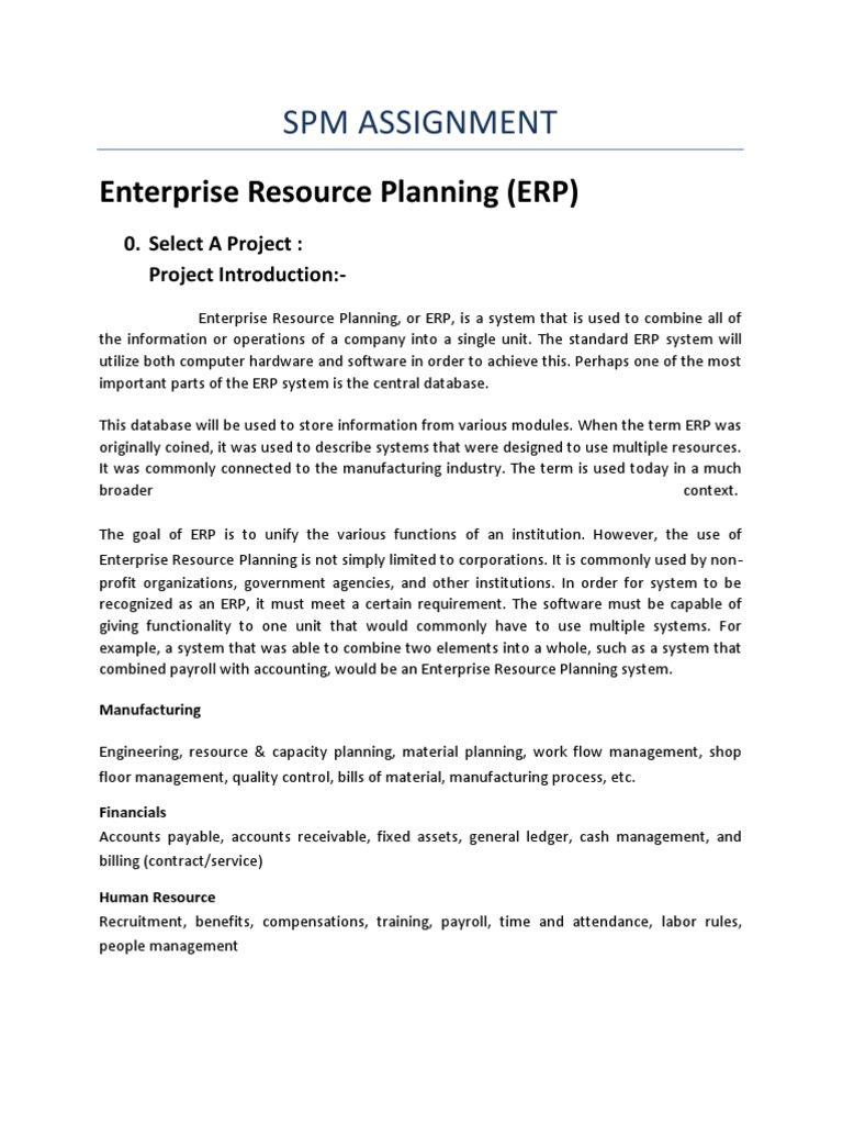 SPM Assignment Enterprise Resource Planning Business Process