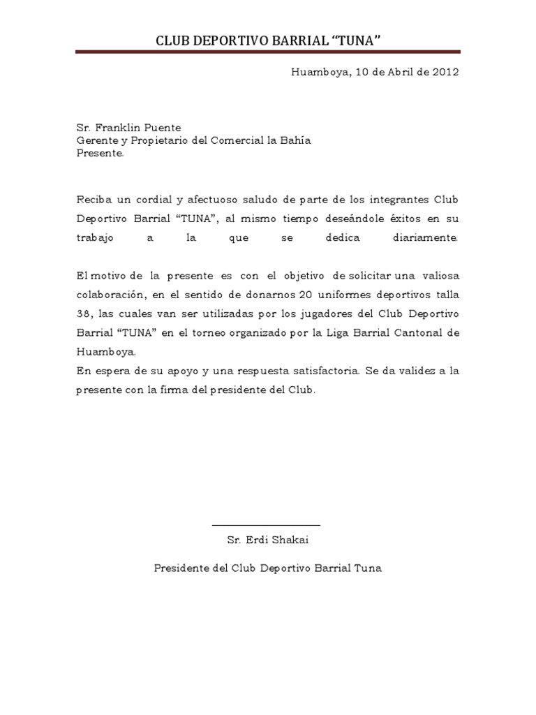 Modelo De Carta Para Solicitar Patrocinio Para Un Evento Cultural Varios Modelos