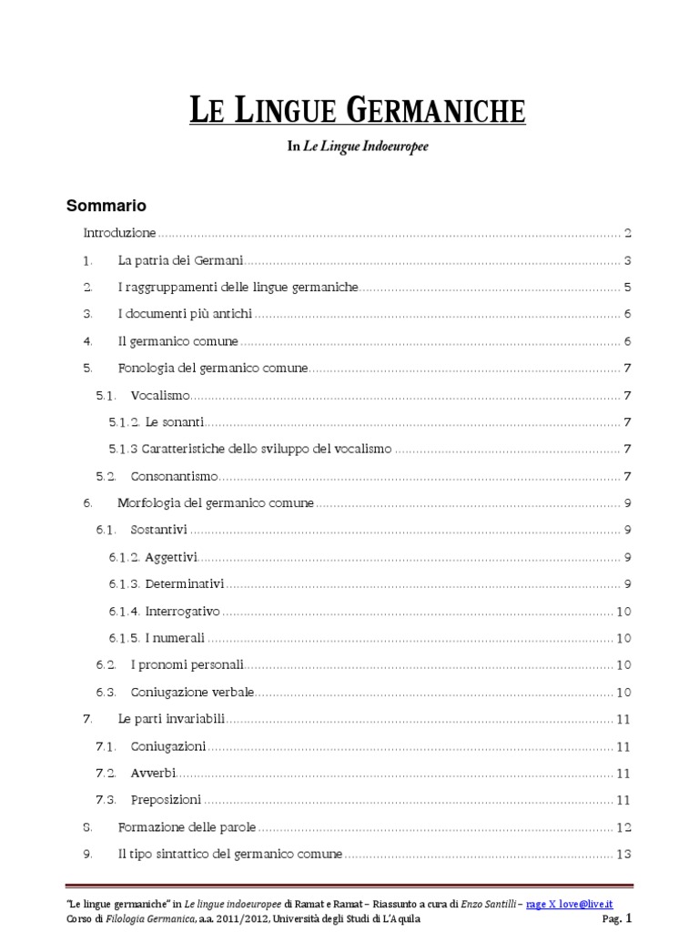 Le Lingue Germaniche in Le Lingue Indoeuropee