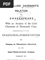 Sir William Davenant's Relation to Shakespeare with an analysis of the chief characters in his plays (about 1906)