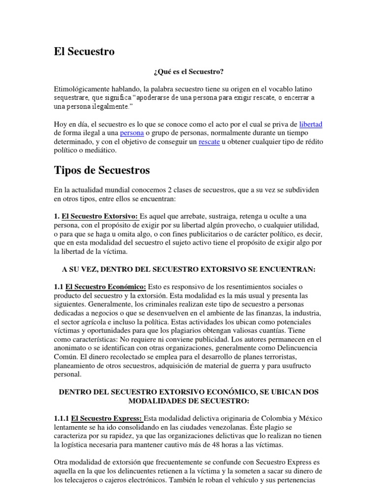 Tipos y Evolución del Secuestro en Venezuela | PDF