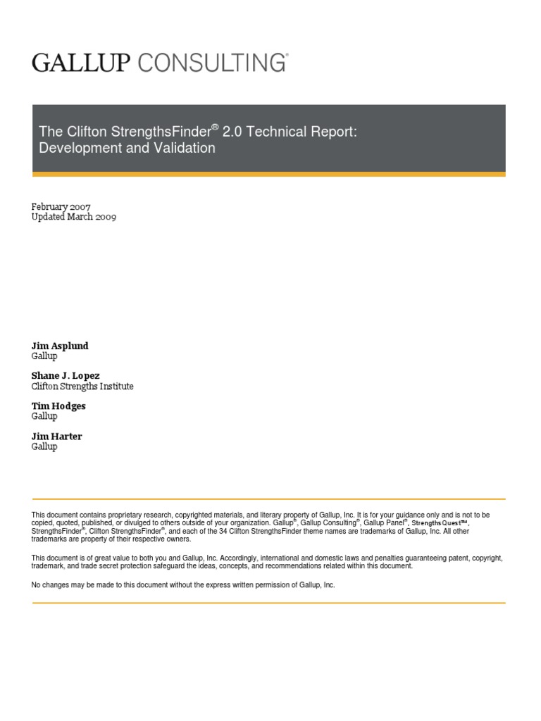 The Clifton StrengthsFinder 2.0 Technical Report | PDF | Validity