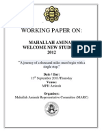 Working Paper On:: Mahallah Aminah Welcome New Students 2012