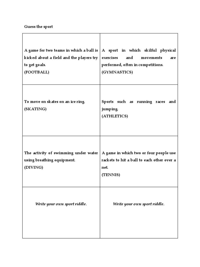 Guess The Sport and Handout | PDF