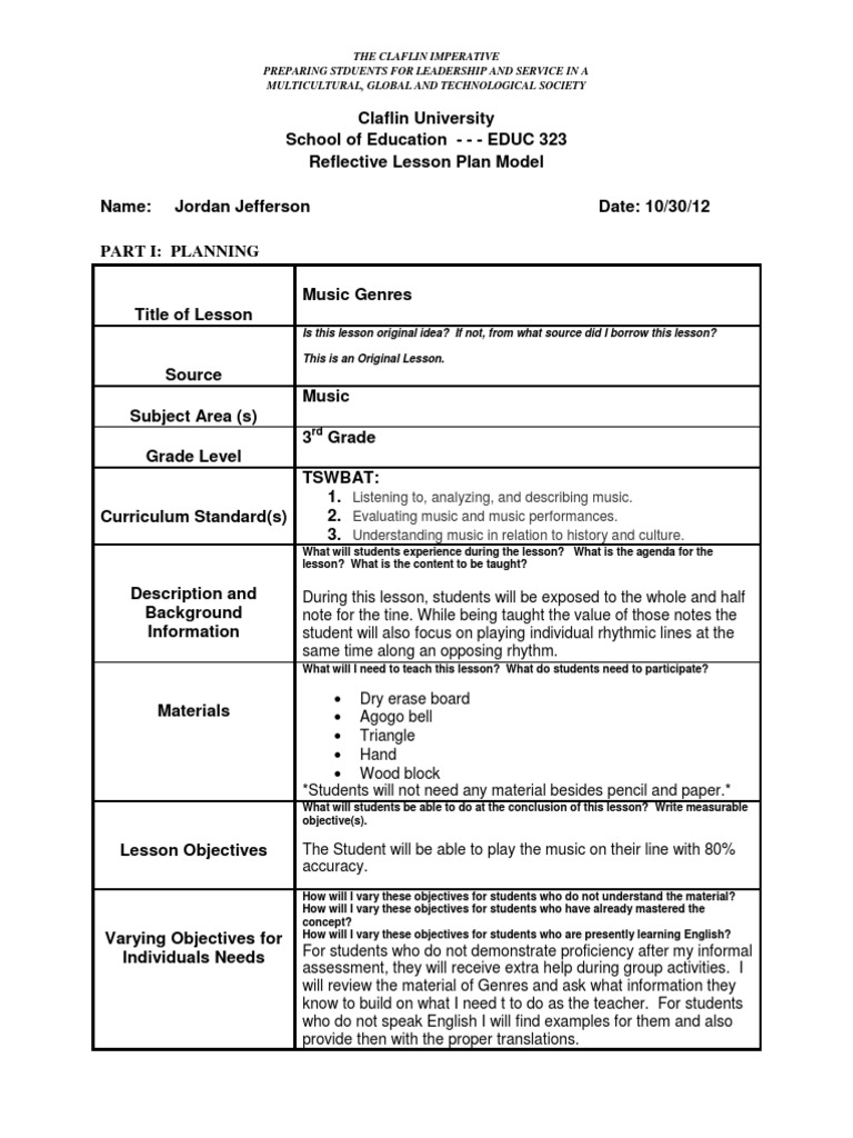 Music Genres Lesson Plan for 3rd Grade | PDF | Lesson Plan | Quality Of ...