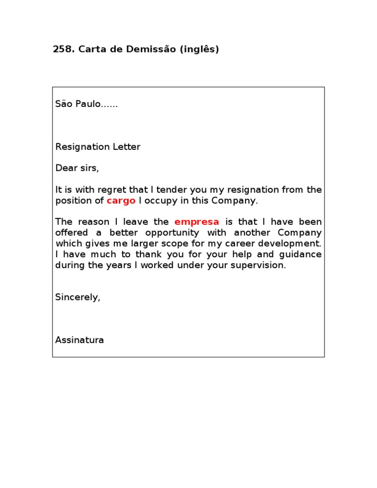 Carta de Demissão (Inglês) PDF